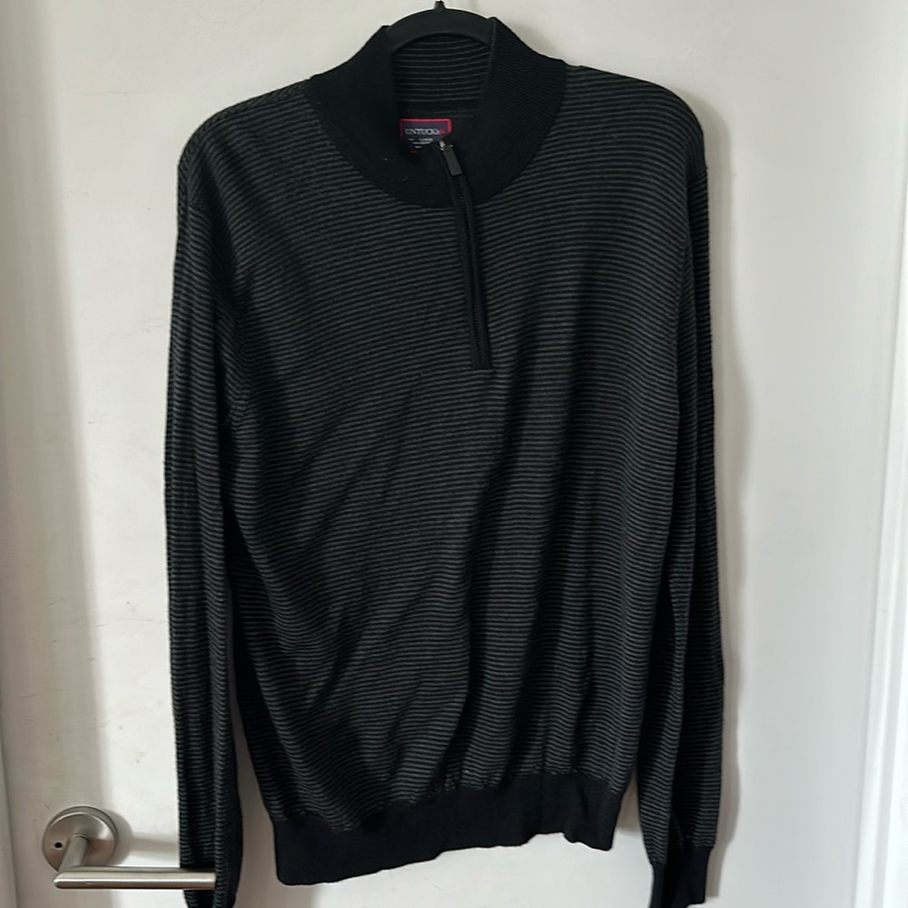 UNTUCKit Merino Wool Stipped 3/4 Zip Sweater